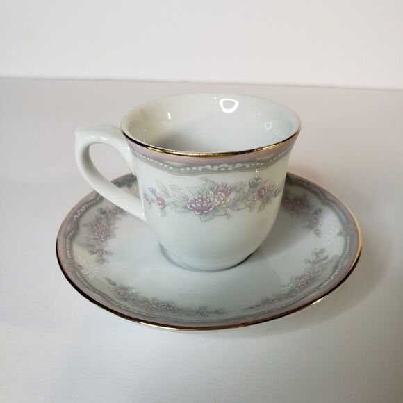 Miniature Mini Schmidt Porcelain Pink Floral Teacup Saucer Demitasse 2" Espresso - Picture 1 of 8
